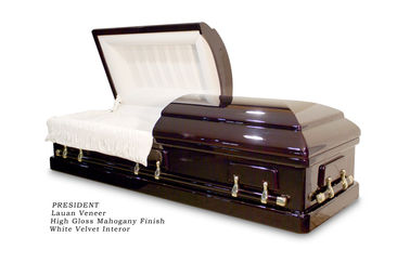 Cercueil en bois de style américain noir à haute brillance, forces de défense principale avec le placage